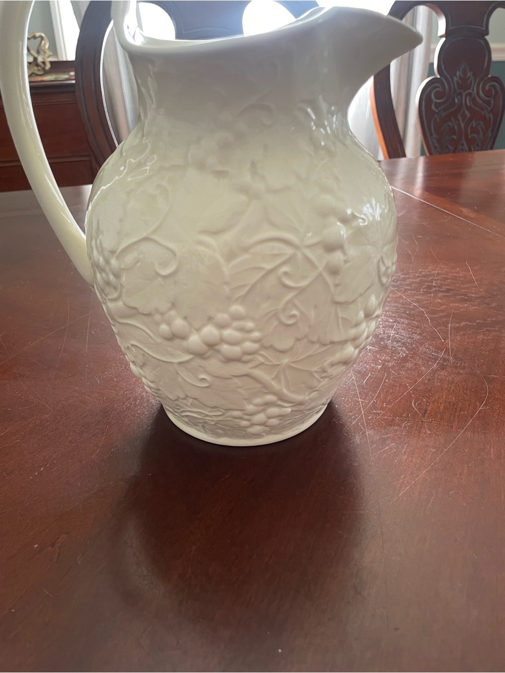 Wedgwood Cream-White Embossed Floral Ceramic Pitcher Vintage Grapevine